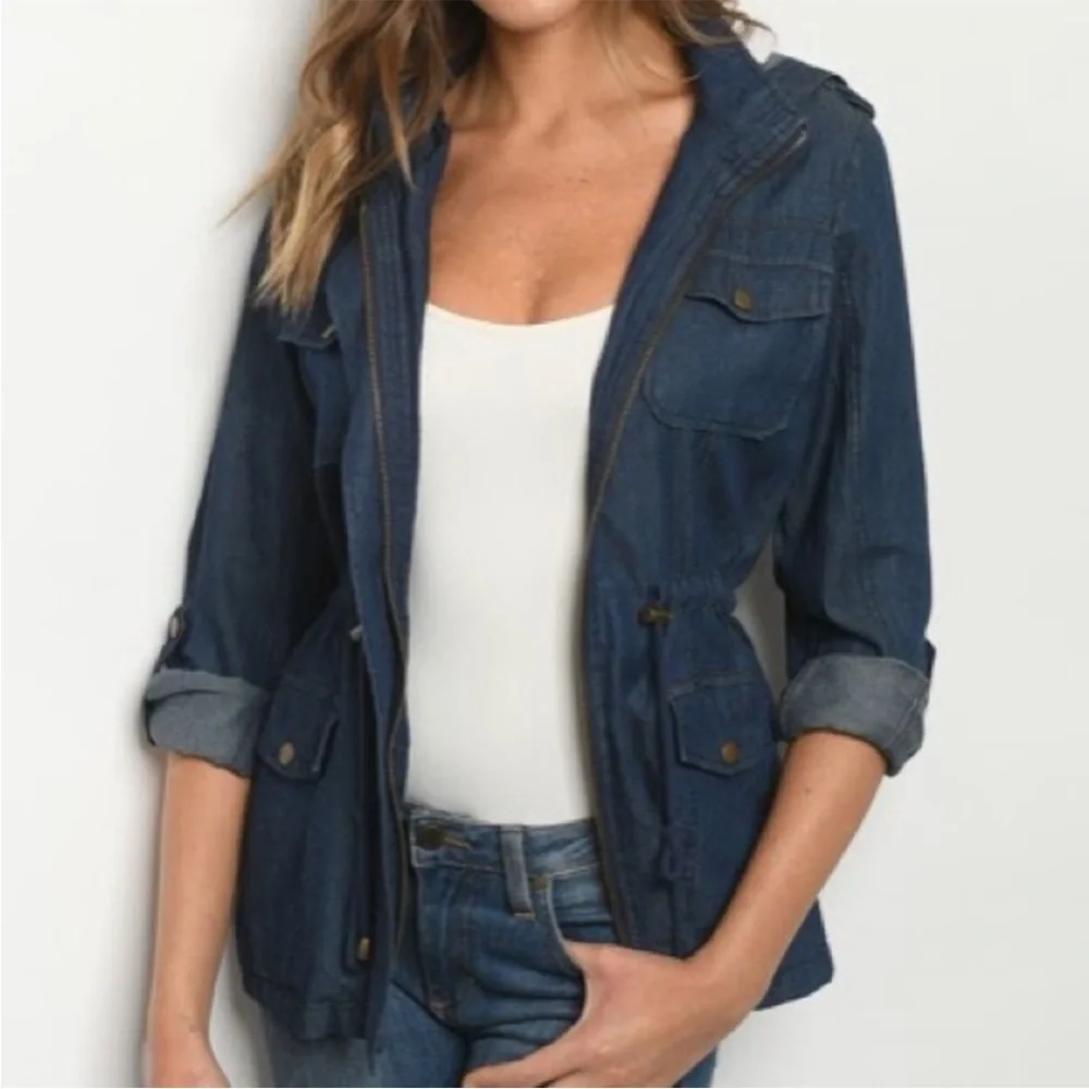 Hooded, Front Zip Denim Jacket - Picture 9 of 10